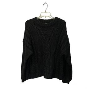 Aerie Black Cable Knit Chunky Sweater Oversized Crew Neck Fall Cozy S